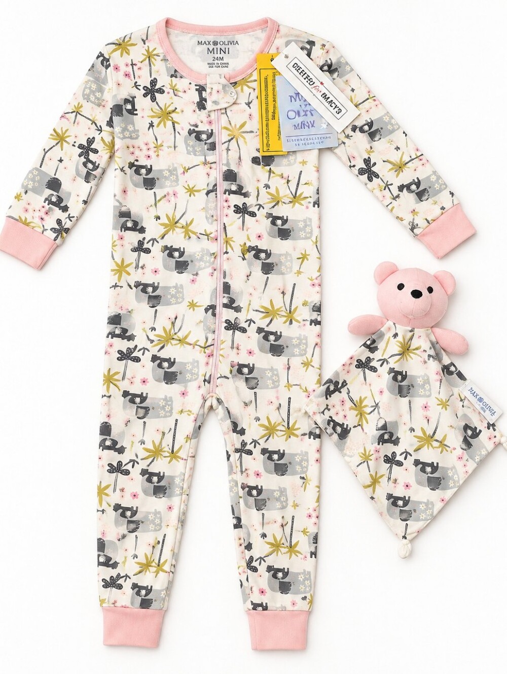 Max & Olivia Mini Girls 24M Pajama Sleeper Bear Lovey Set NWT Macys